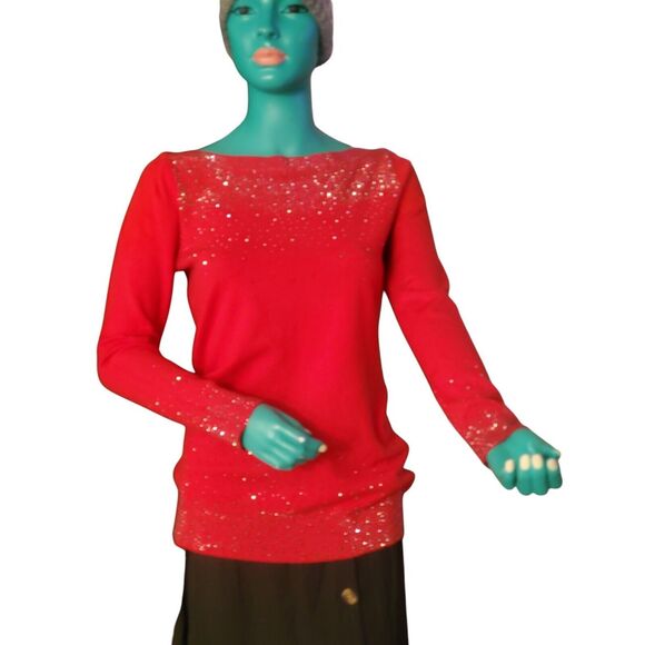 Oliver By Anthropologie Red Embellished Sparkly Holiday Sweater Sz L - Picture 1 of 6